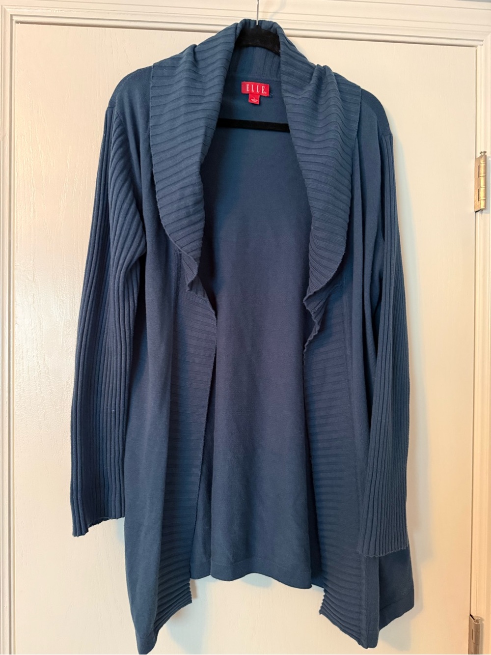 ELLE Navy Ribbed Shawl Collar Open-Front Cardigan
